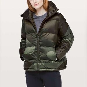 2018 Lululemon Cloudscape Puffer Jacket Coat Dark Olive Camo | Rare | Size 8